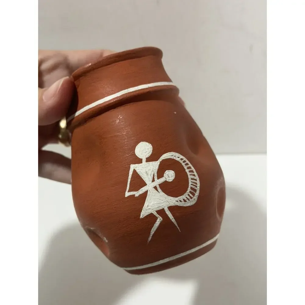 Handmade Terracota Small Vase‎ Dancing Women Playing Wavy Egged See Pictures